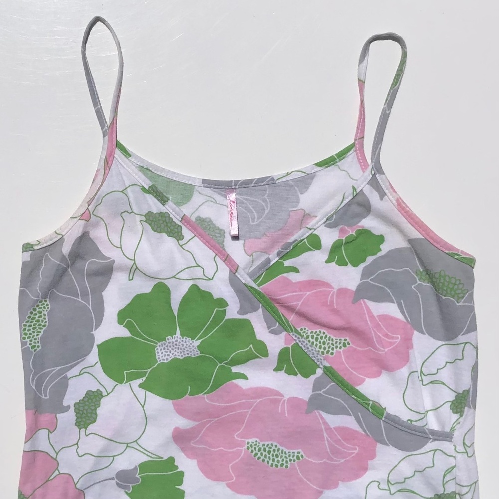 Linea Faux Wrap Top women M sleeveless Spaghetti Strap Floral white pink green - Picture 2 of 13